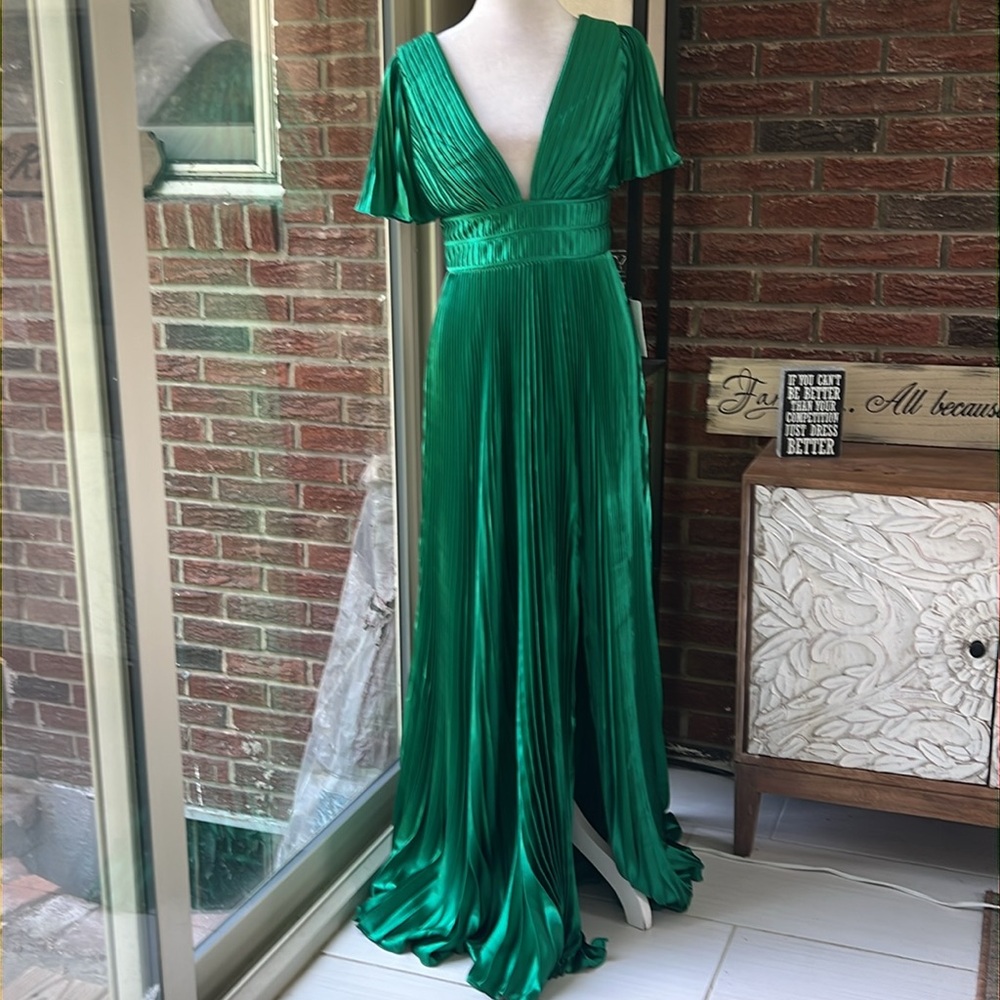 Amur Jupiter Pleated Shirt Sleeve Slit Gown NWT Size 2 - Picture 5 of 7